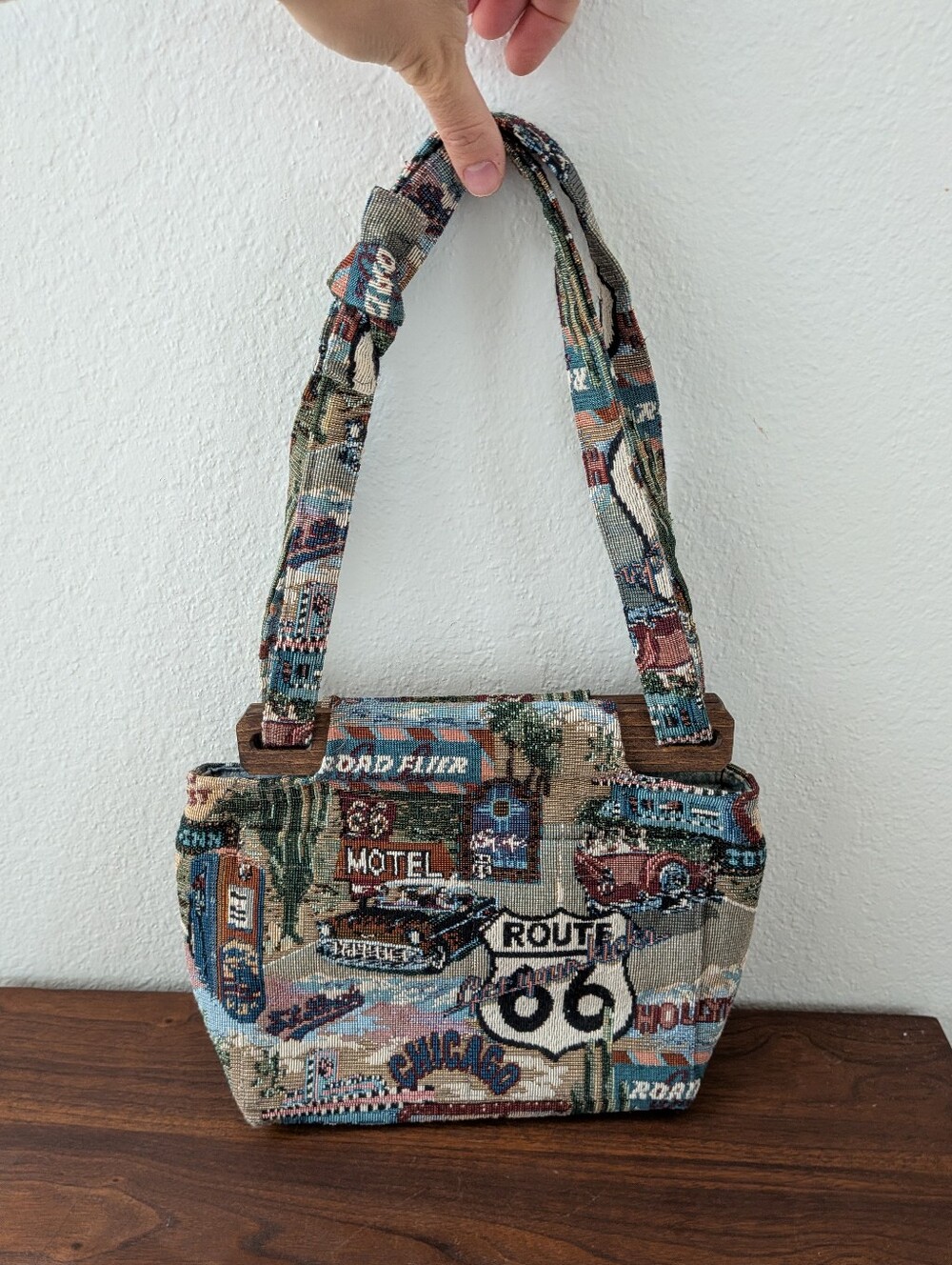 Vintage Tapestry Bag Purse Route 66 Theme